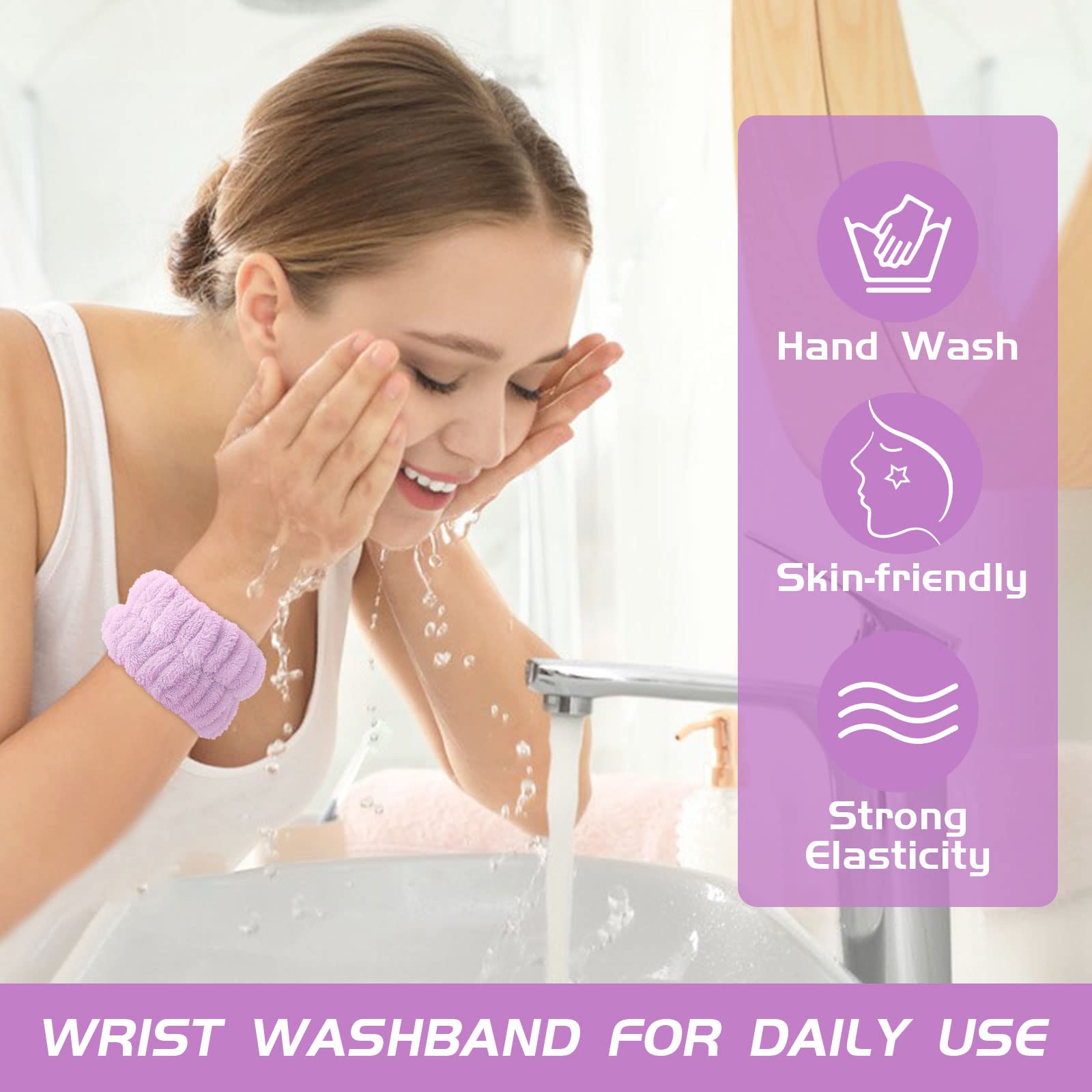 **Microfiber Face Washing Wristbands – Absorbent Wrist Towel for Skincare & Makeup, Prevents Water & Cleanser Drips (Blue, Purple) – Ideal for Daily Face Wash & Beauty Routines**