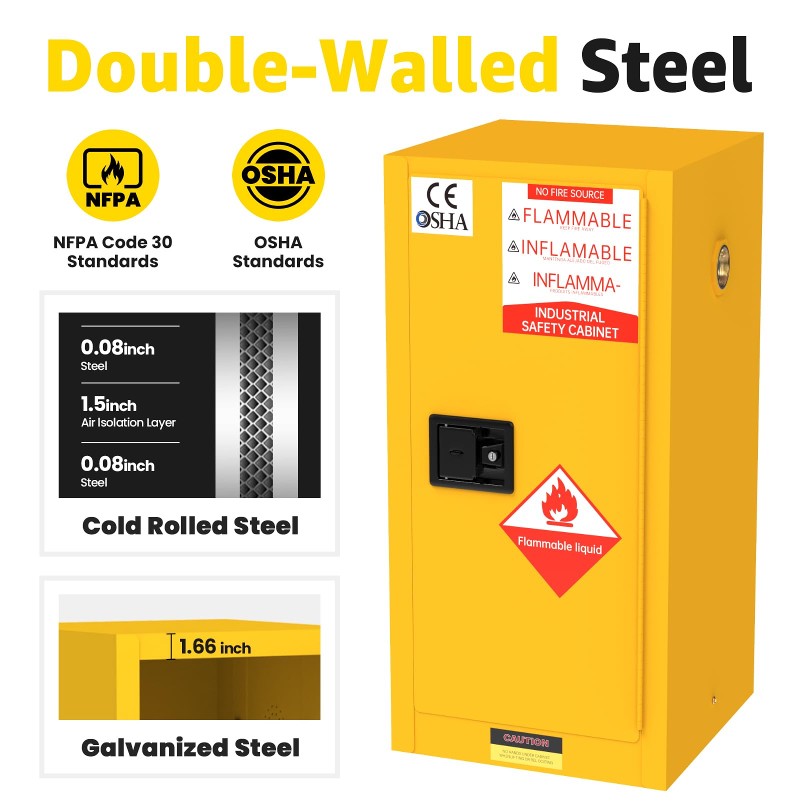 16 Gallon Flammable Storage Cabinet - 35.5