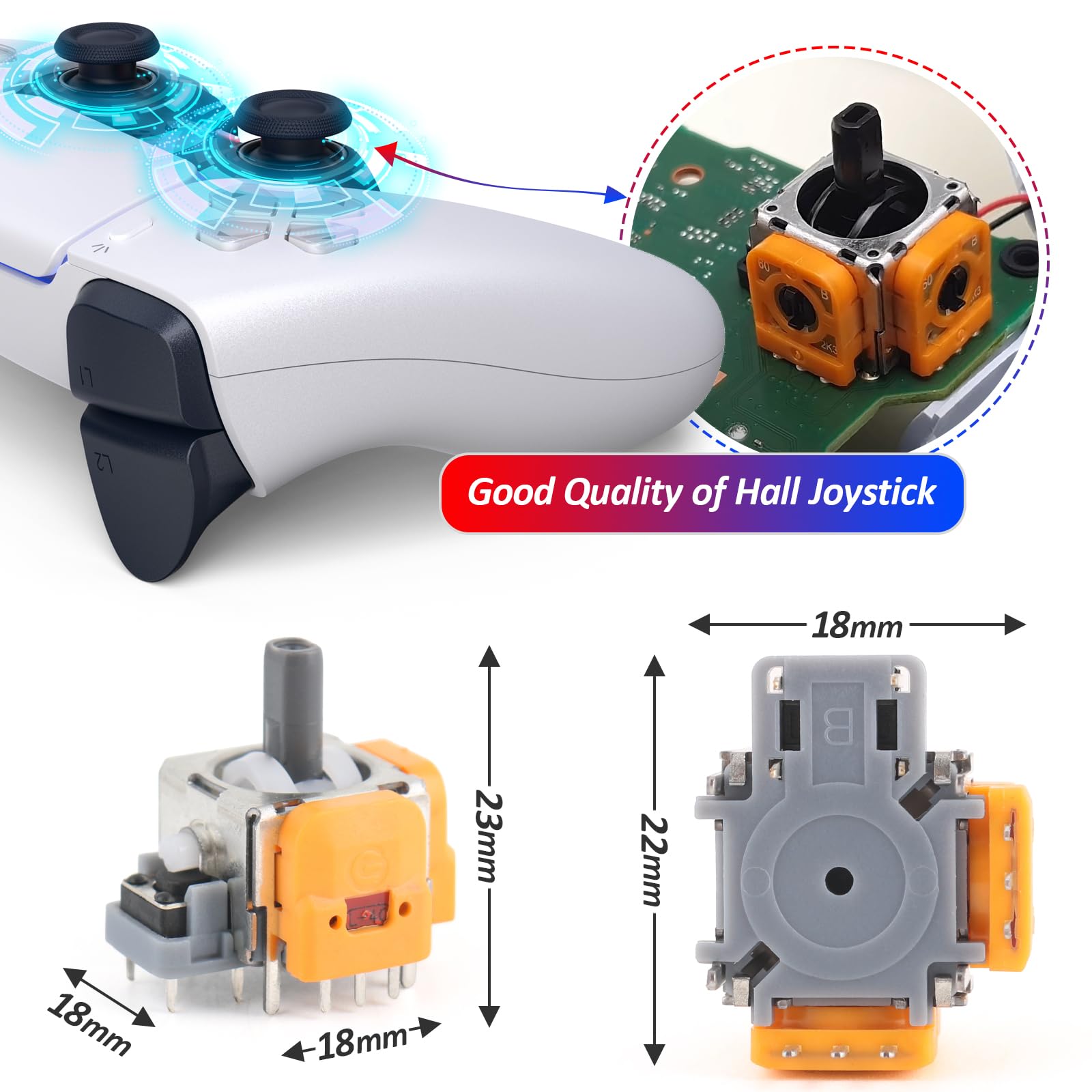 2Pcs Hall Effect 3D Joystick Replacement for Sony PS5 Controller - Analog Sensor Module & Thumbstick Repair Parts Kit with Tools | Compatible with Playstation 5 for Gaming & DIY Fixes