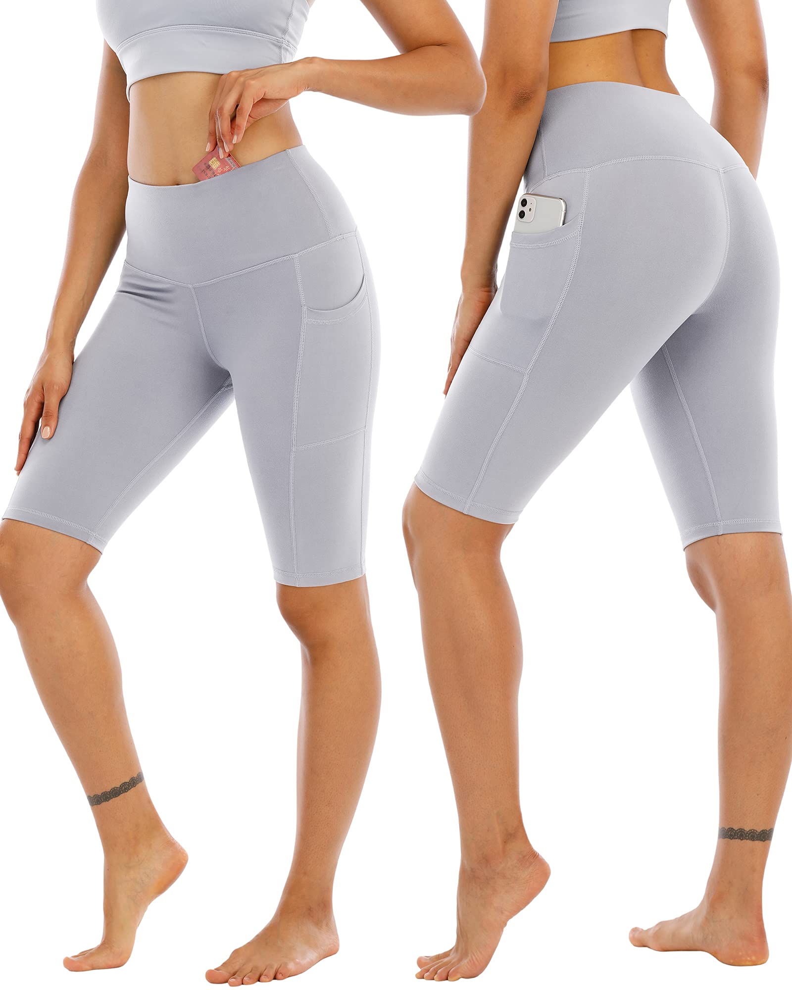 WHOUARE Women's High Waisted Yoga Shorts with Pockets - 4 Pack Athletic Running Workout Gym Shorts for Tummy Control | Perfect for Cycling, Yoga, Running & Fitness Training