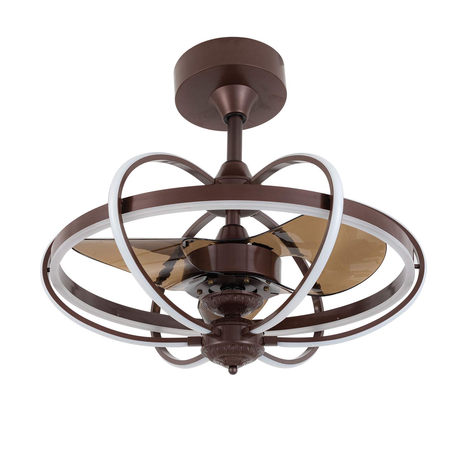 23 Inch Modern Minimalist Metal LED Ceiling Fan with Remote Control - 3 Speed Settings & 3 Color Temperatures - Hanging Installation for Living Room, Dining Room, Bedroom - Dark Brown | Energy Efficient Cooling & Ambient Lighting for Home Comfort