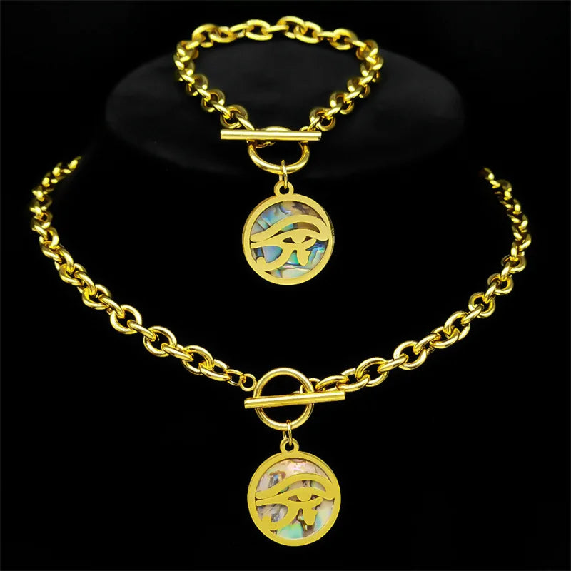 Eye of Horus Jewelry Set - Egyptian God Horus Pendant Necklace & Earrings Set - Perfect for Spiritual Protection, Gift Giving & Boho Fashion