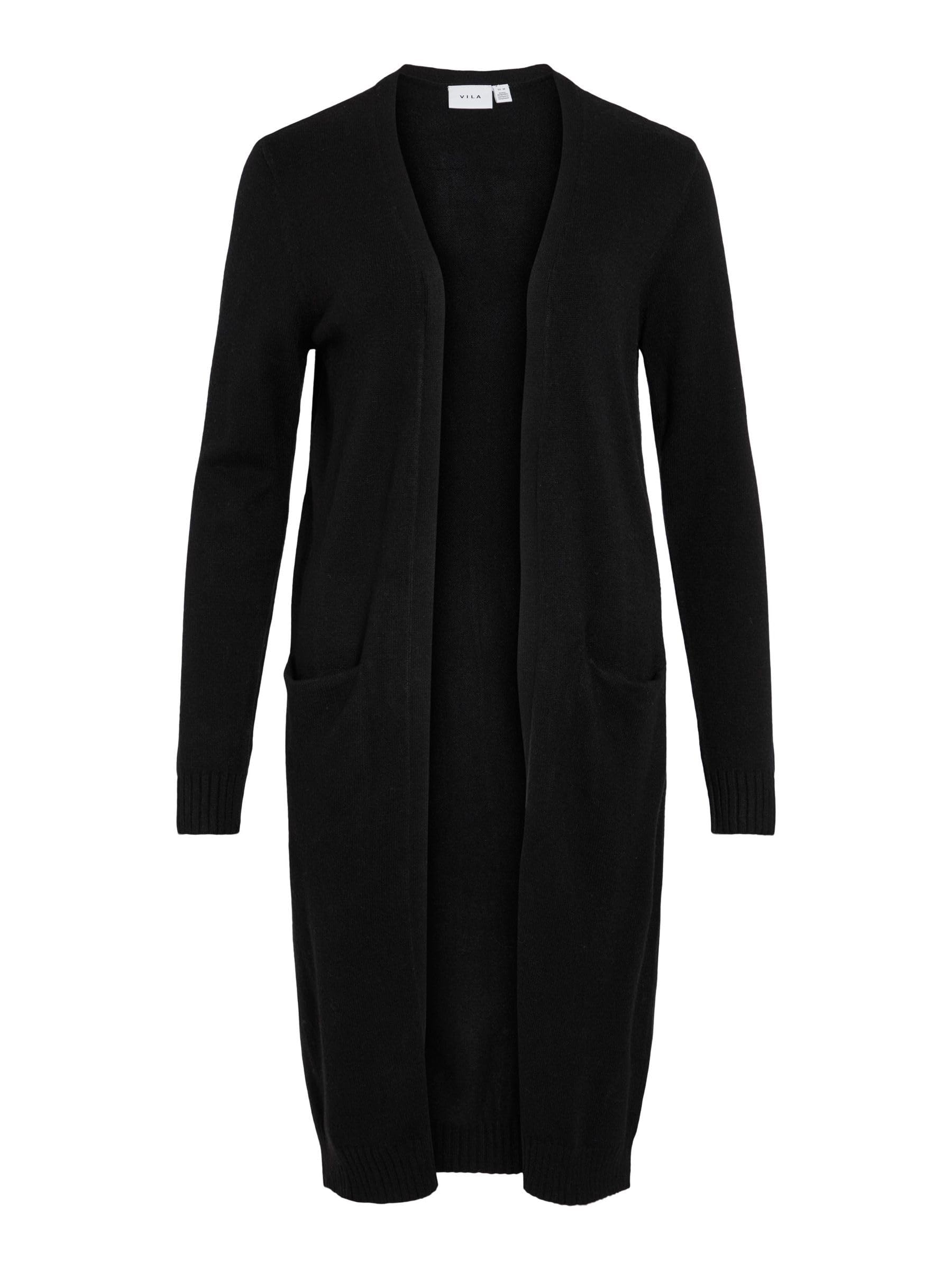 Women's Long Sleeve Knit Cardigan - Soft Loose Fit Open Front Sweater for Fall & Winter, Black (XS) | Perfect for Office, Casual Outfits & Layering