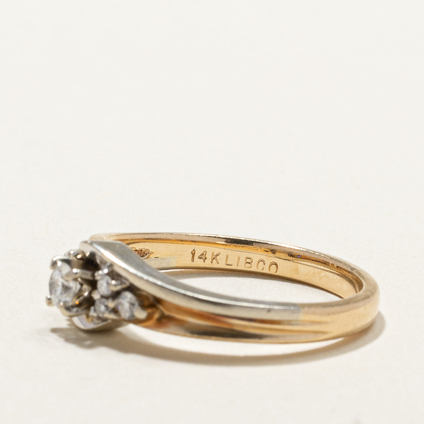 Two Tone Gold Diamond Ring - 0.12ct Center Stone & 0.06ctw Side Stones - Size 7.5 - Elegant Wedding Band, Anniversary Gift for Her, Perfect for Engagement & Special Occasions