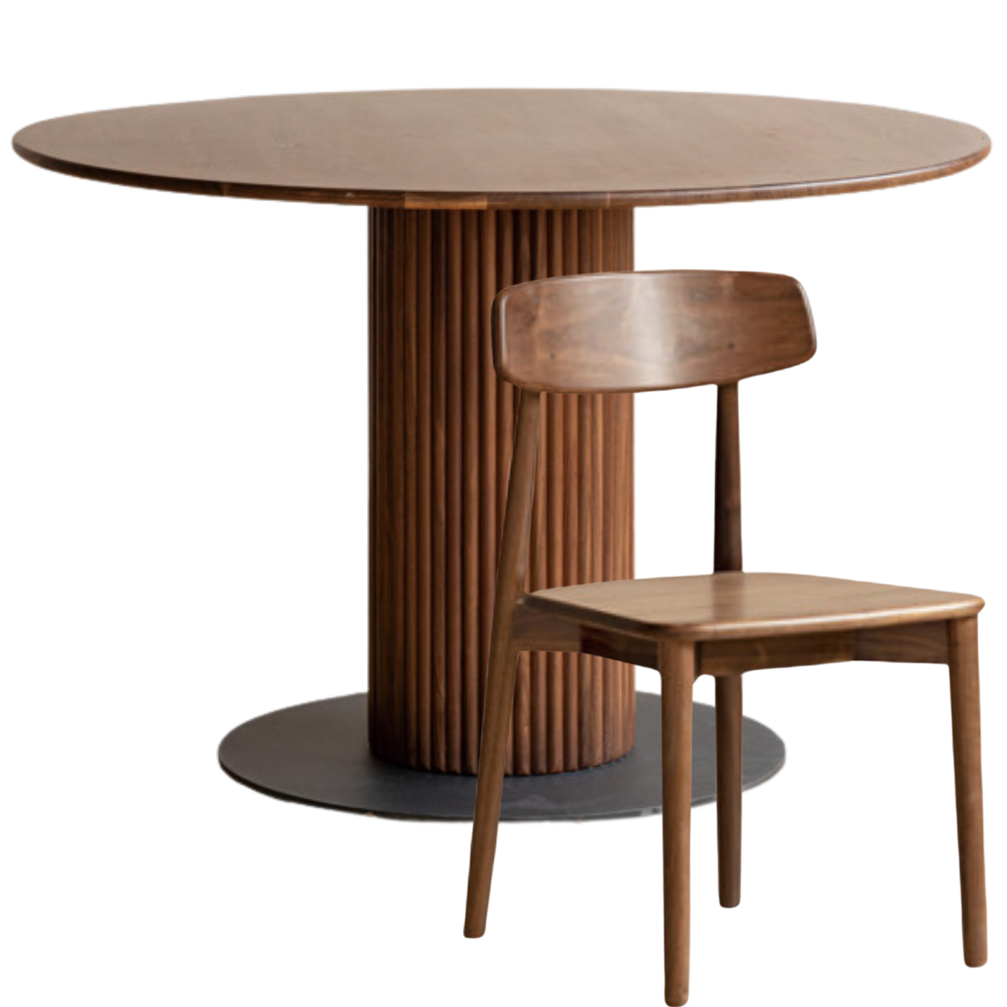 47.2x47.2x30.3 inch / 120x120x77.1 cm / Rich Dark walnut color / One round table and four chairs solid wood chair