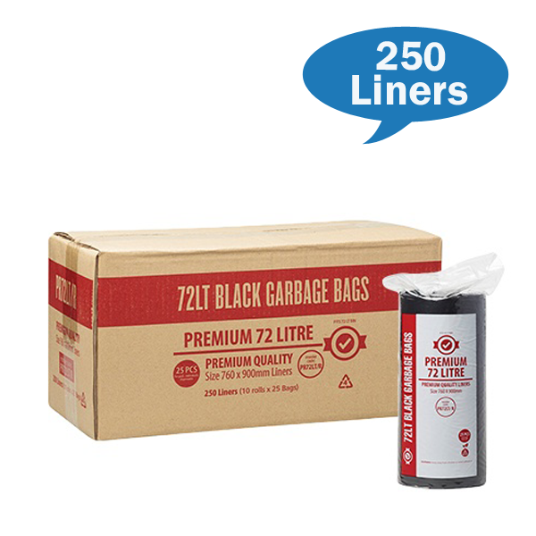Premium Heavy Duty 72Lt Black Trash Bags on a Roll - Extra Thick Garbage Bags for Kitchen, Office & Outdoor Use