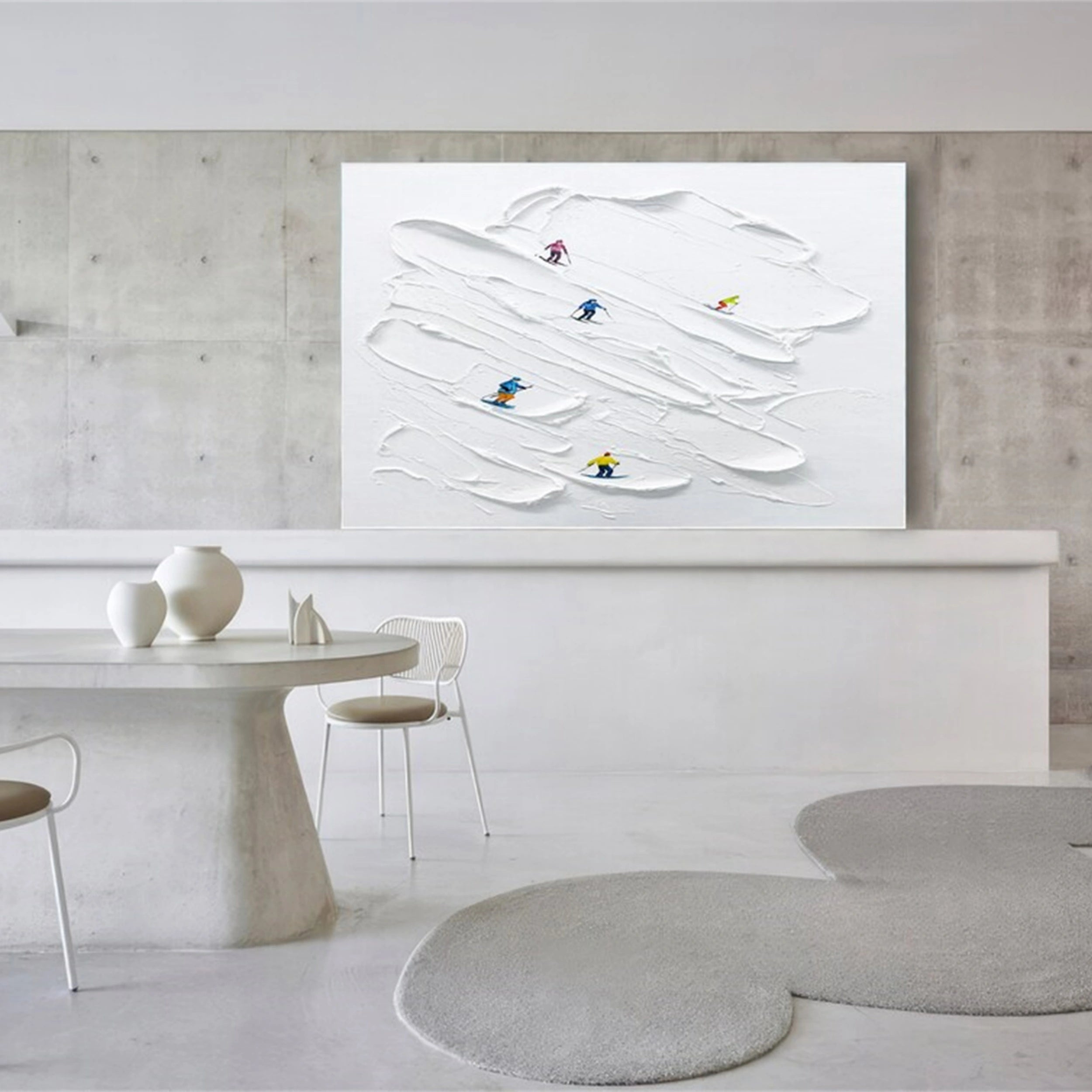 Premium Skiing Sport Art Textured Canvas Painting - Winter Sports Wall Decor for Home & Office (Style #MM126) - Perfect for Ski Lodge, Mountain Cabin & Sports Enthusiast Gifts