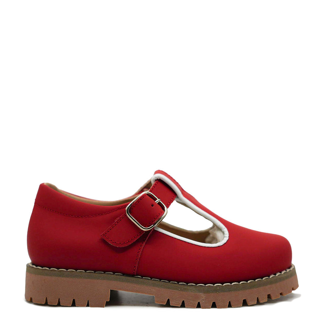 Blublonc Women's Red Gum T-Strap Loafers - Comfortable Slip-On Shoes for Casual Outfits & Office Wear