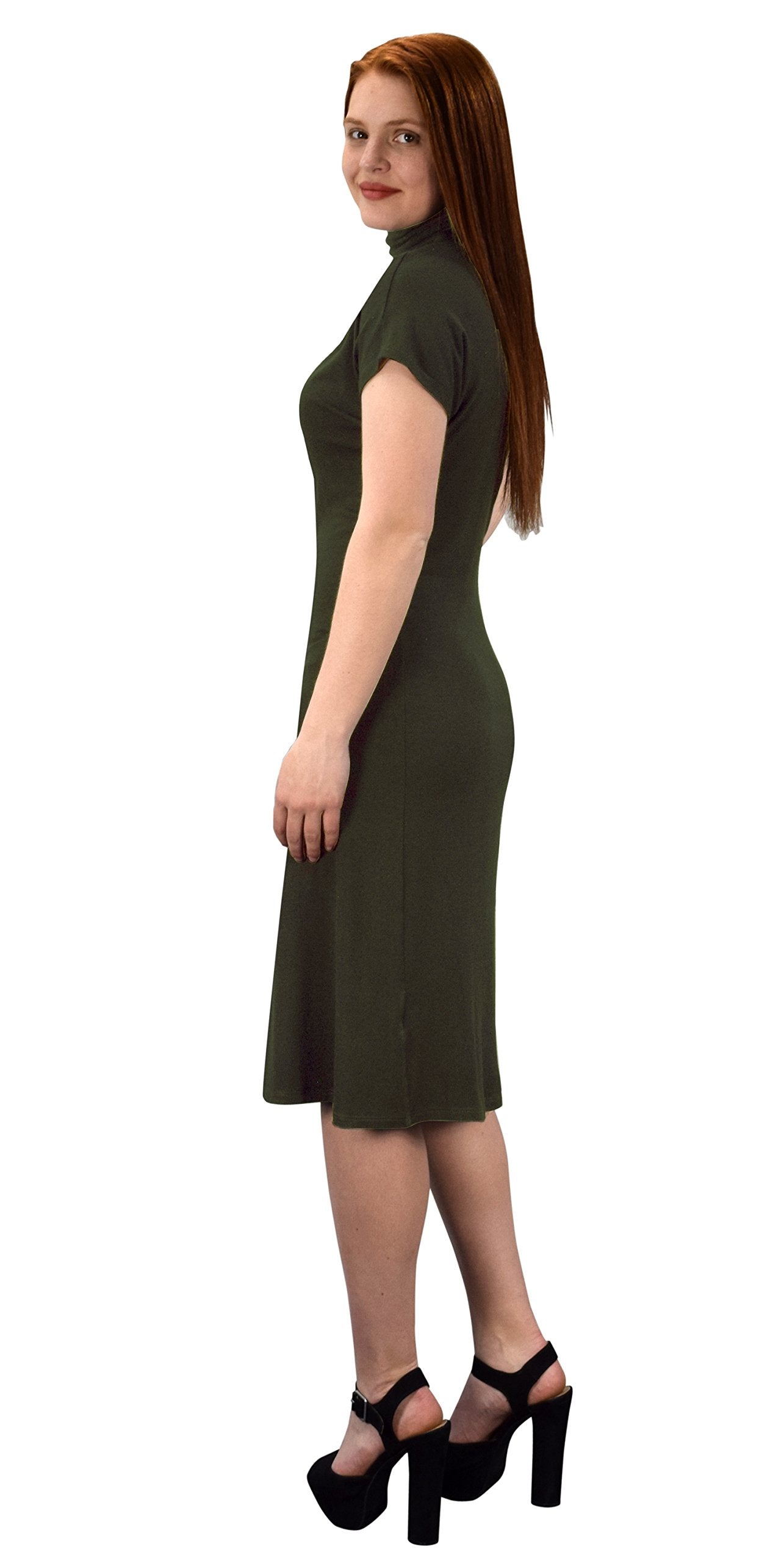 Stylish Turtle Neck Short Sleeve Bodycon Midi Dress for Women - Perfect for Office, Date Night & Cocktail Parties