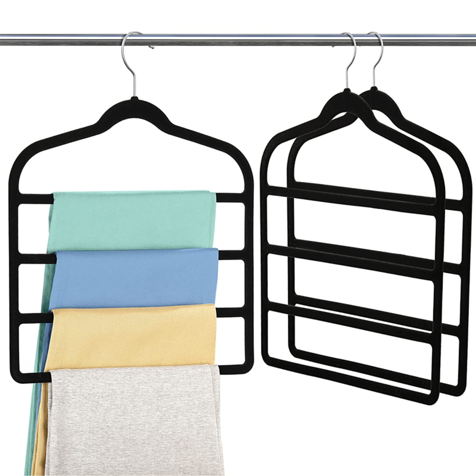 DCQRY 5-Pack Velvet Pants Hangers - Space Saving 4-Tier Non-Slip Closet Organizer for Jeans, Trousers & Scarves | Multi-Layer Clothes Hanger for Wardrobe Storage & Organization | Perfect for Small Closets, Dorm Rooms & Travel