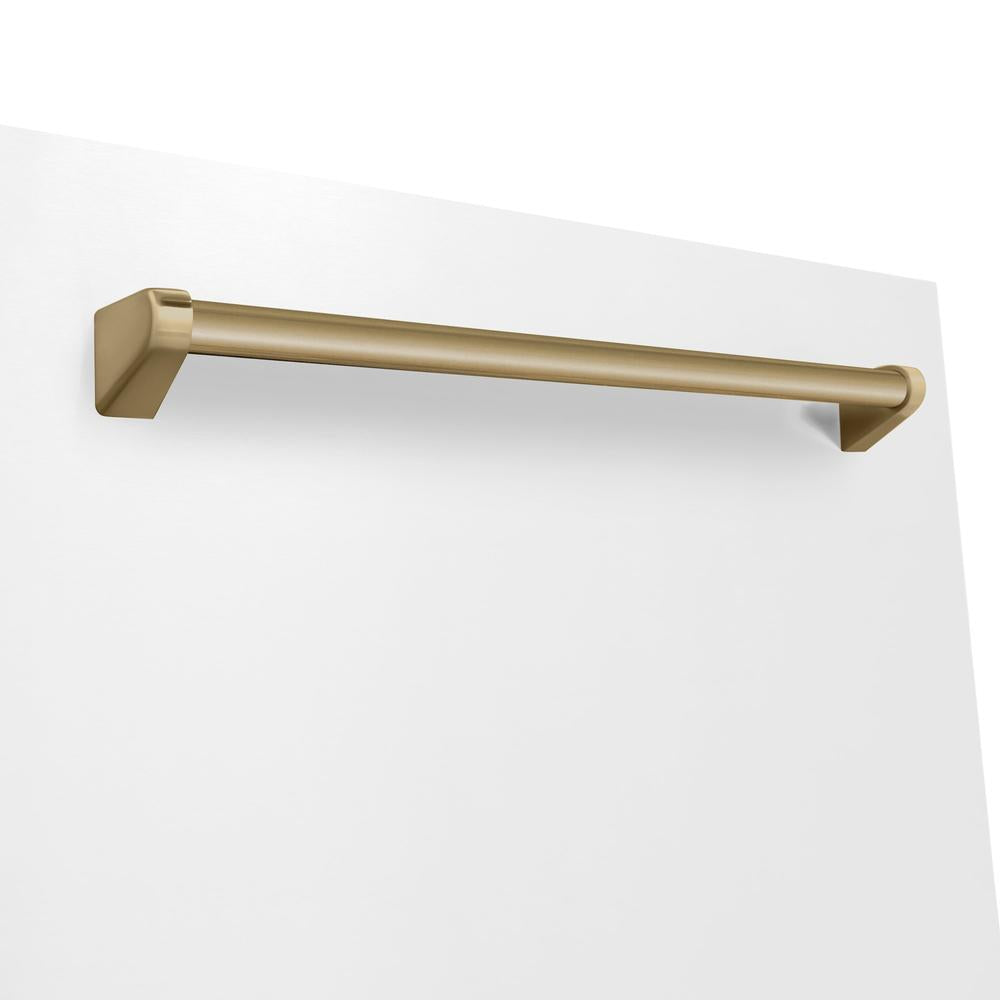 ZLINE Autograph Edition 24 Inch Monument Series 3rd Rack Dishwasher - White Matte with Champagne Bronze Handle, Ultra Quiet 45dBa, Top Touch Control, Tall Tub Design | Perfect for Modern Kitchens, Open Concept Homes & Luxury Apartments