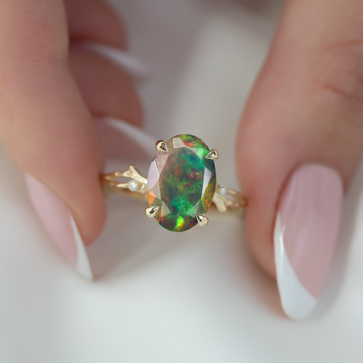 Natural Black Opal with Side Stone Crossover Solitaire Ring - Elegant 925 Sterling Silver Jewelry for Women | Perfect for Weddings, Anniversaries & Special Occasions