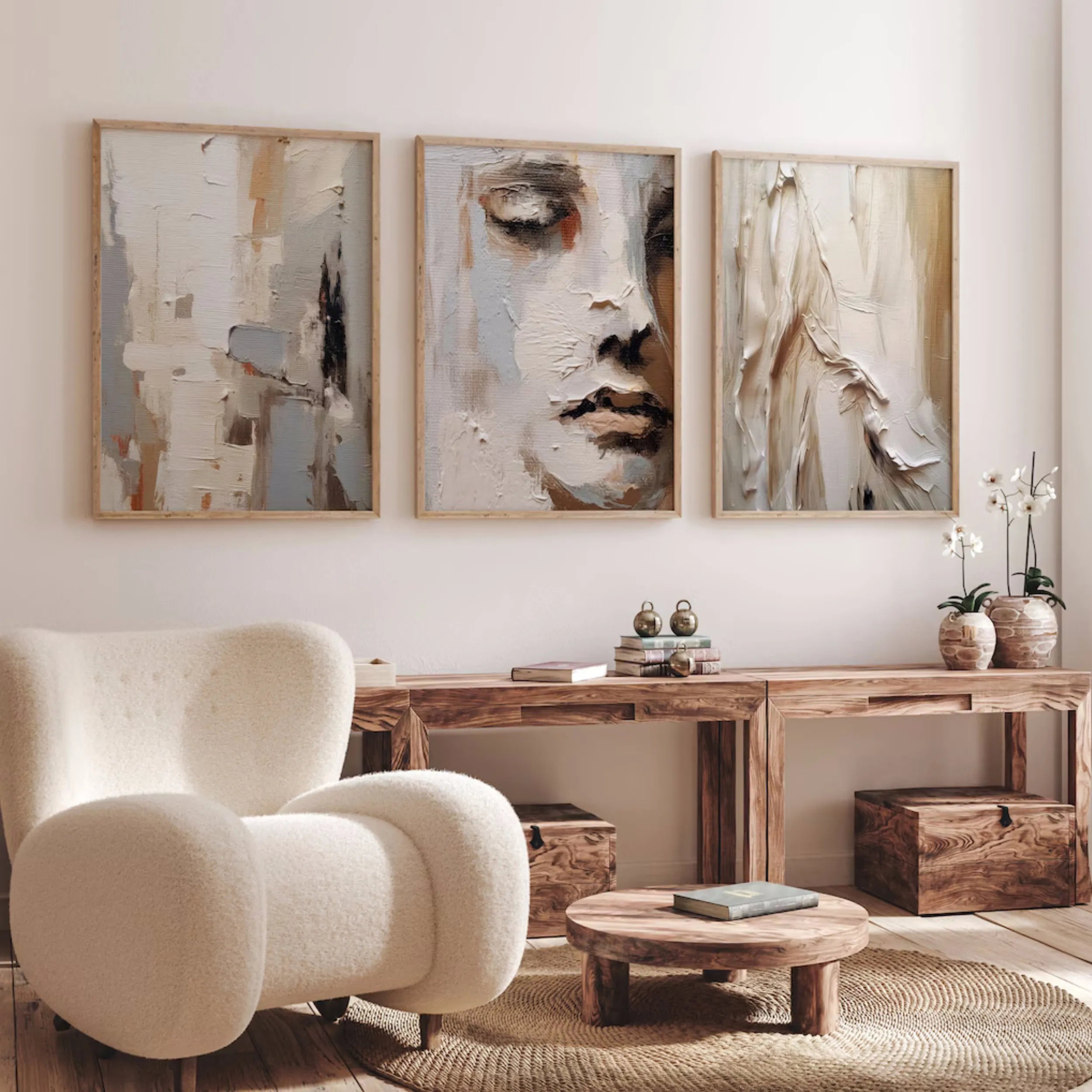 Abstract Tranquility Set of 3 Wall Art Paintings - Modern Minimalist Canvas Prints for Living Room, Bedroom & Office Decor #AB141