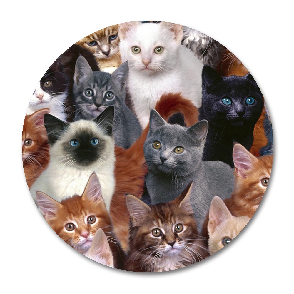 Premium Non-Slip Round Cat-Themed Gaming Mouse Pad - 20cm x 20cm Rubber Base for Computers & Office Desks - Cute Pet Lover Accessory for Gamers & Workstations