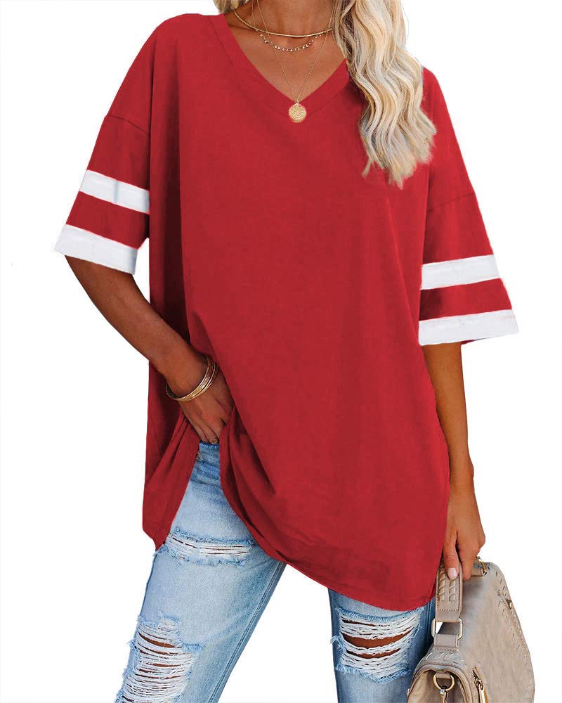 Ebifin Women's Oversized Cotton T-Shirts - Soft V-Neck Half Sleeve Tunic Tops for Casual Wear | Perfect for Lounge, Travel & Everyday Comfort