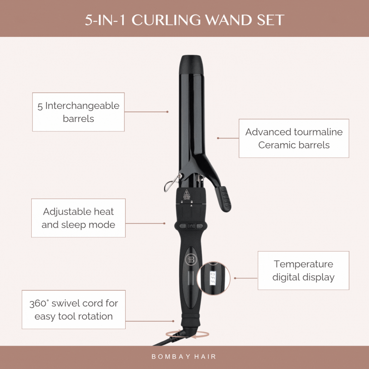5-in-1 Professional Curling Iron Wand Set with Multiple Barrel Sizes - Perfect for Beach Waves, Tight Curls & Salon-Quality Hairstyles at Home