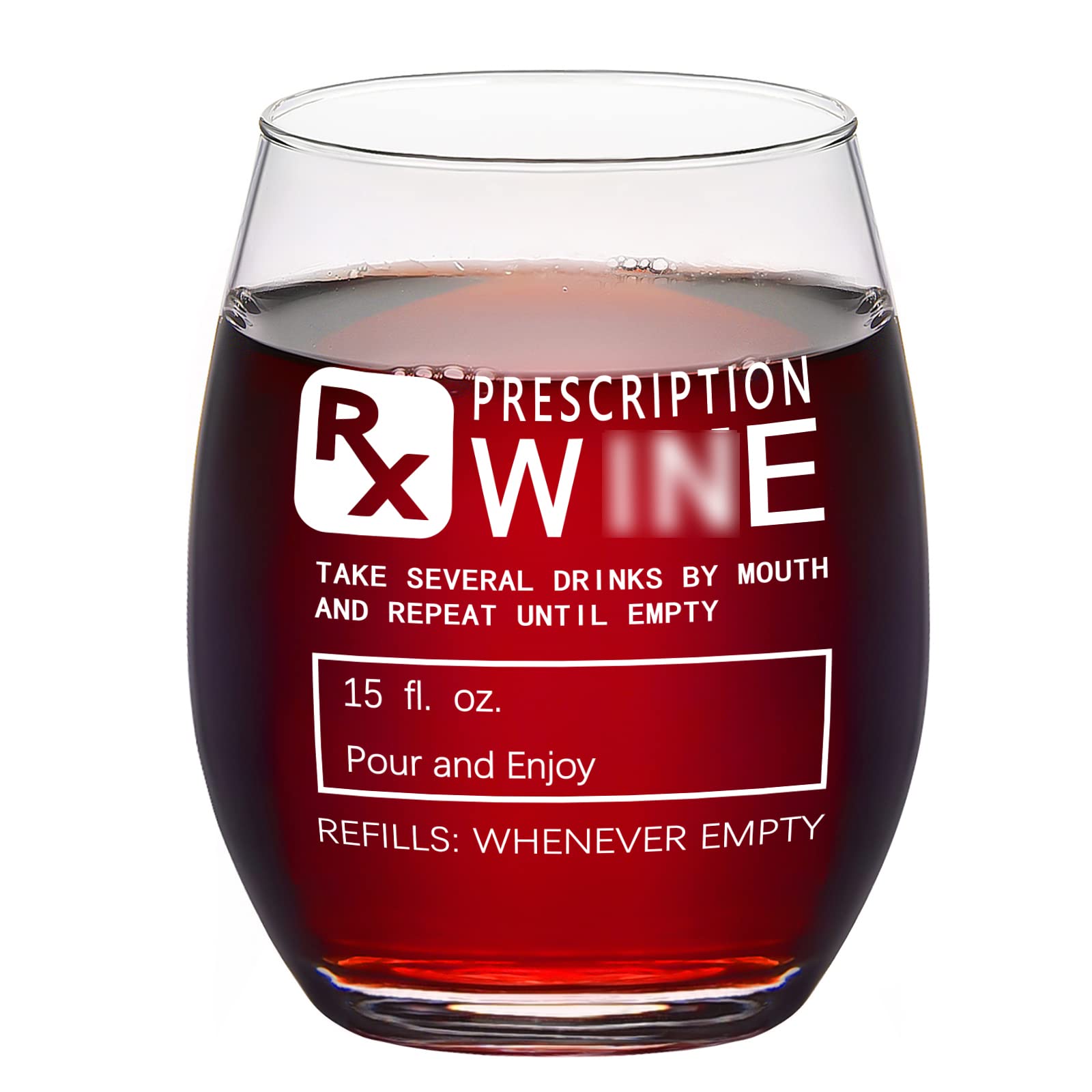 Gtmileo Funny Prescription Wine Glass - 15Oz Stemless Wine Cup for Wine Lovers, Doctors, Nurses & Pharmacists | Unique Gag Gift for Nurses Day, Birthday & Christmas | Perfect for Wine Tasting, Parties & Office Celebrations