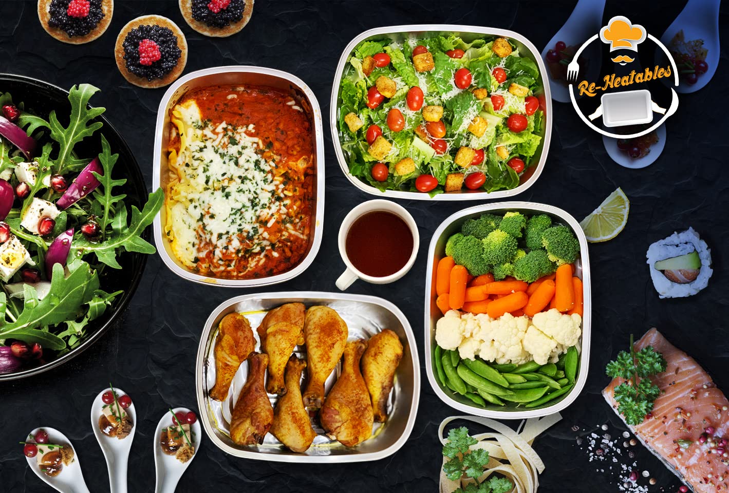 ReHeatables Aluminum Food Storage Containers - 2 Pack Reusable & Freezer Safe Meal Prep Trays with Lids | Oven, Baking, Roasting & Reheating | Perfect for Holiday Cooking, Meal Prepping & Leftovers