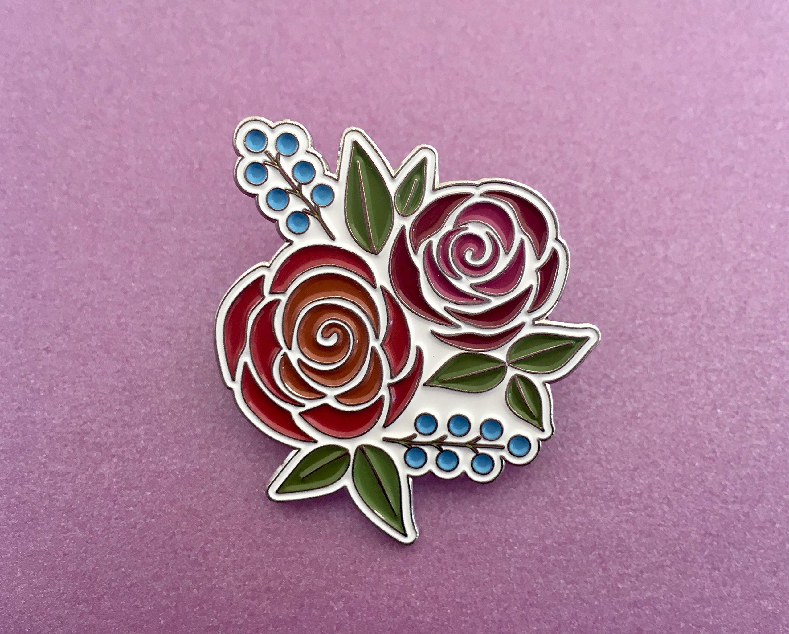 Rose Enamel Pin - 1.5 Inch Floral Brooch in Pink, Orange & Red with Aqua Green Accents - Vintage Style Lapel Pin for Jackets, Bags & DIY Crafts - mlmxoxo