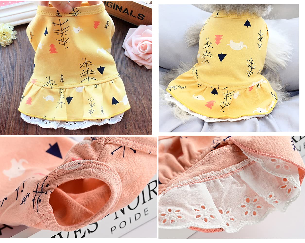 100% Cotton Elephant Print Dog Dress - XXL Pink Pet Clothes for Small Dogs & Cats | Spring Summer Fashion Apparel | Perfect for Outdoor Walks, Birthday Parties & Photo Shoots