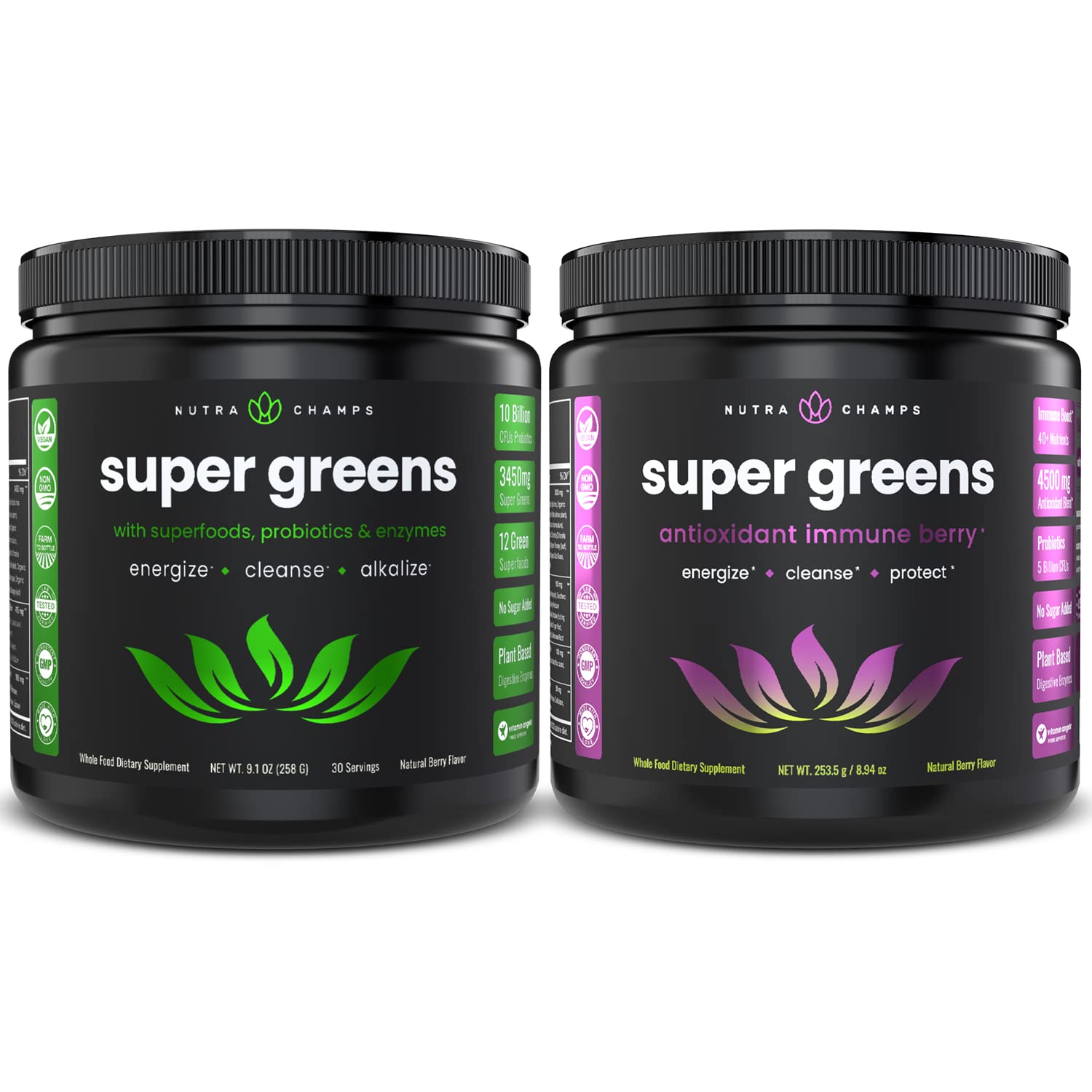 NutraChamps Super Greens Powder & Antioxidant Powder Bundle - Organic Superfood Supplement for Detox, Energy & Immunity Boost - Perfect for Smoothies, Juices & Daily Wellness Routine