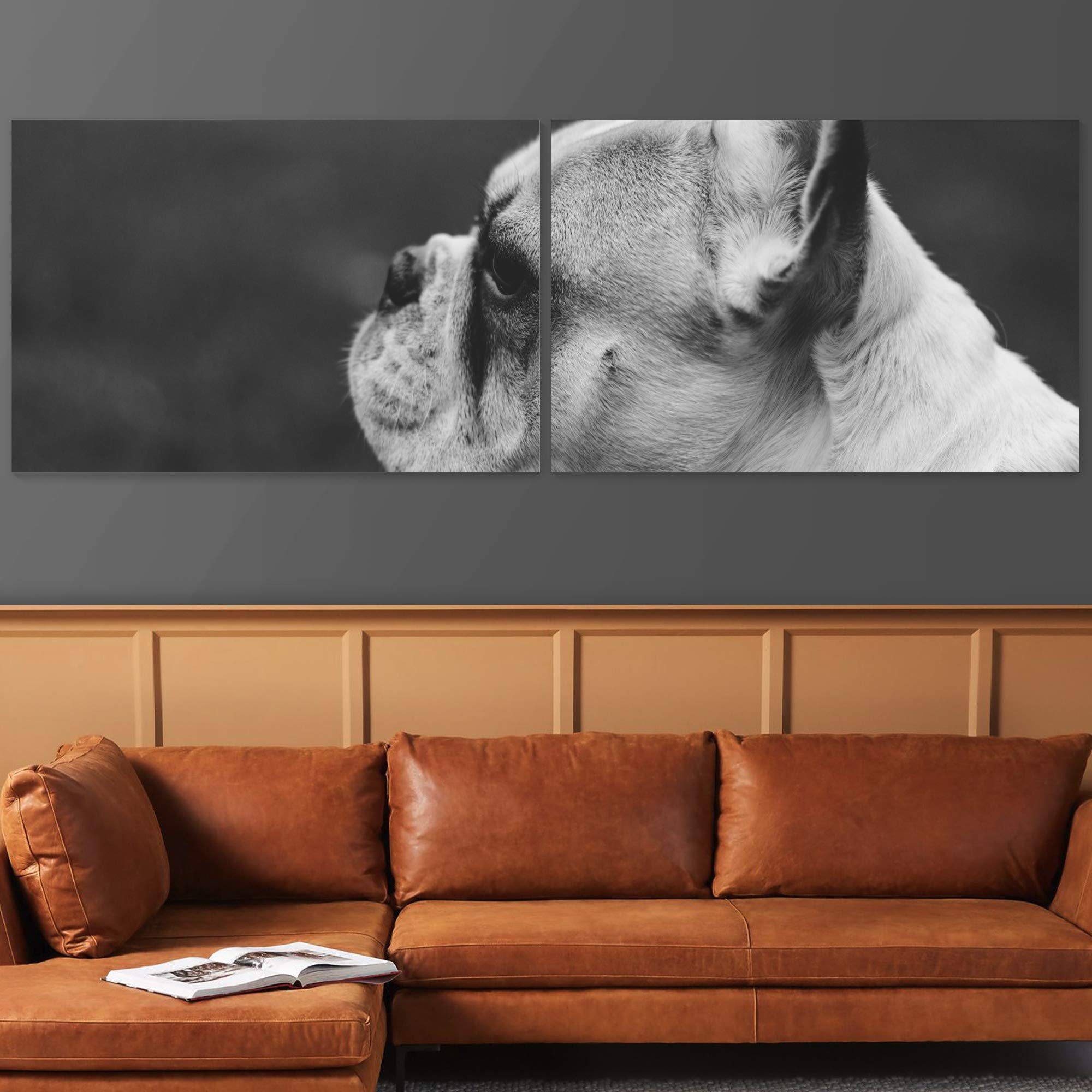 2-Panel Modern Black and White French Bulldog Canvas Wall Art Set - 24