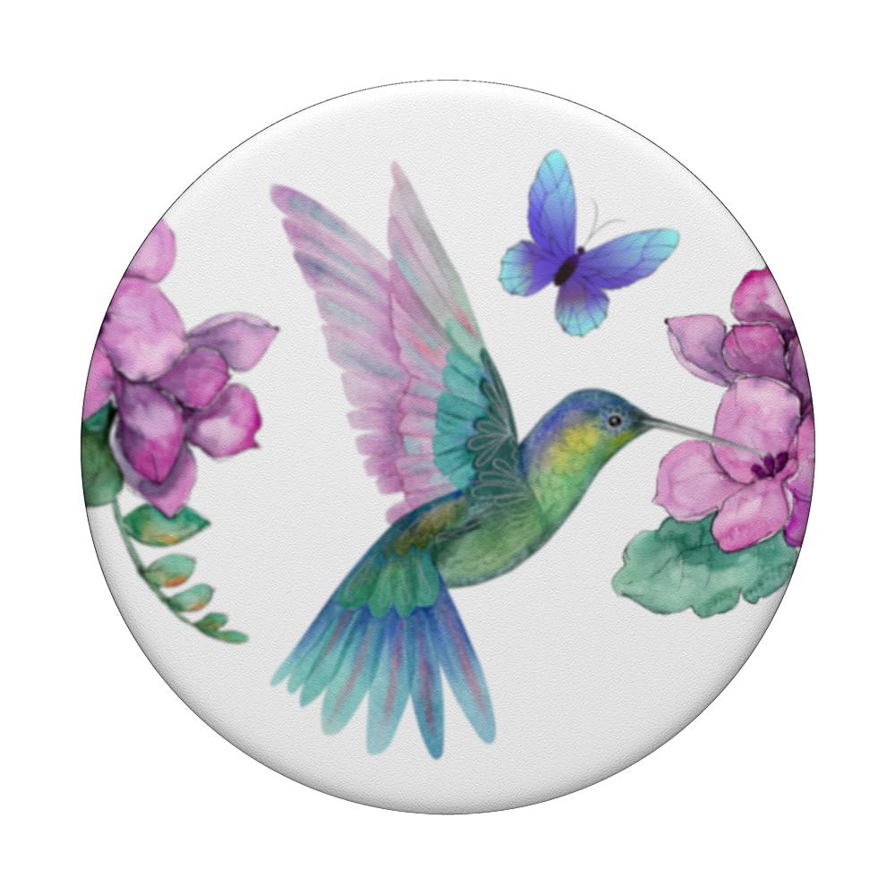Hummingbird Phone Grip Pop Up Holder - Floral Purple Butterfly Design, Adhesive PopGrip for Secure Phone Handling, Perfect for Selfies, Video Calls, and On-the-Go Use