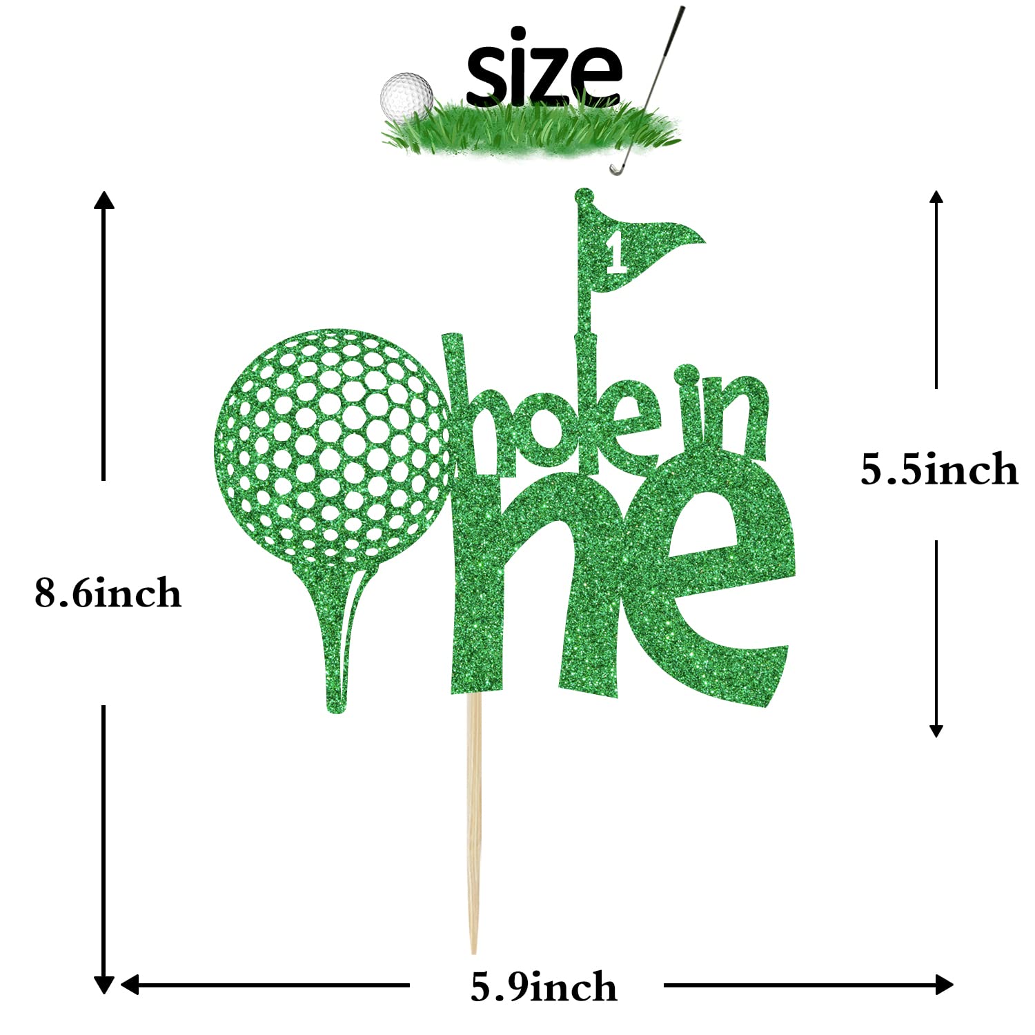 Golf Hole in One Cake Topper - Green Glitter 1st Birthday Cake Decor for Boys & Girls | Perfect for Golf-Themed Birthday Parties & Baby Showers