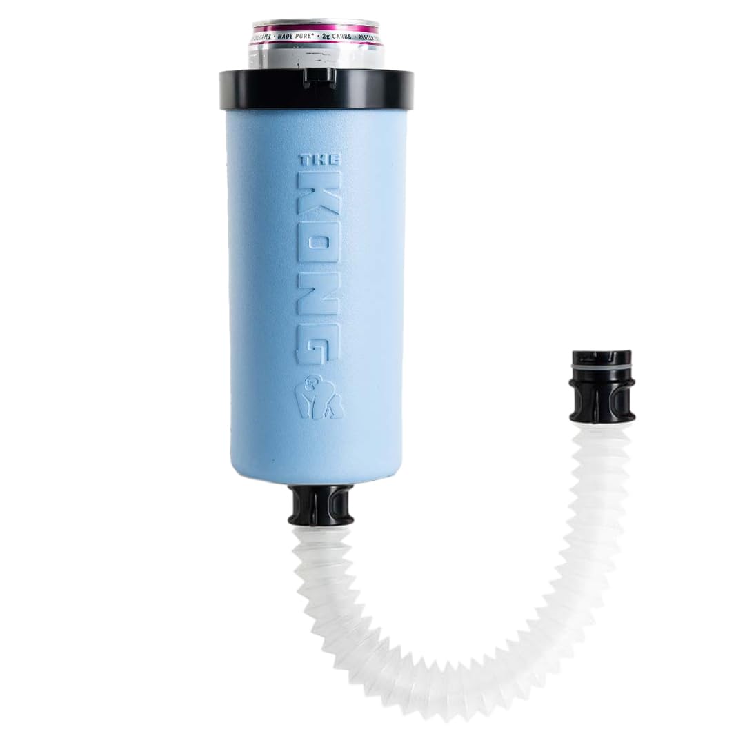 Kong Skinny Can Insulated Bottle Cooler - Portable Beer Can & Cup Holder with Detachable Expandable Hose for Easy Drinking - Perfect for Camping, Beach & Outdoor Activities (Blue)
