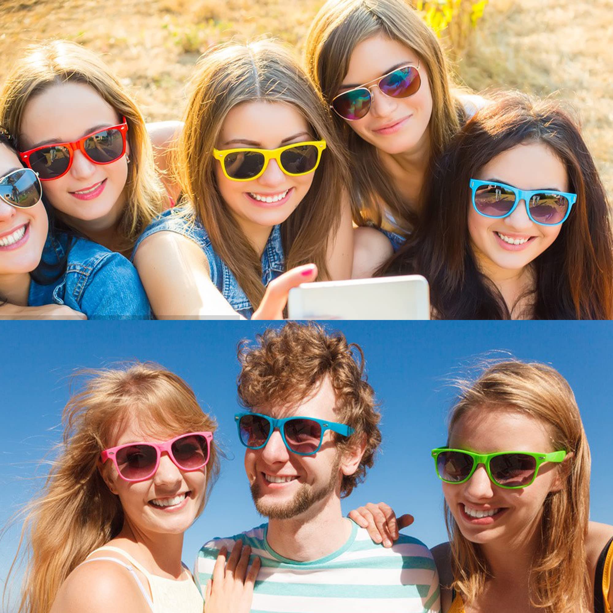 8/12/18 Pack Neon Sunglasses Bulk - Colorful Retro Party Sunglasses Multipack for Men & Women - Perfect for Beach, Pool, Festivals & Summer Events