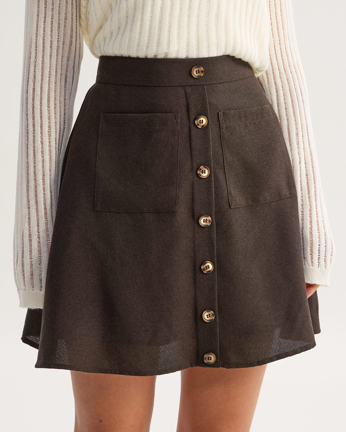 Stylish Brown High Waisted Pocket Skirt for Women | Comfortable A-Line Midi Skirt with Pockets | Perfect for Office, Date Night & Casual Outings