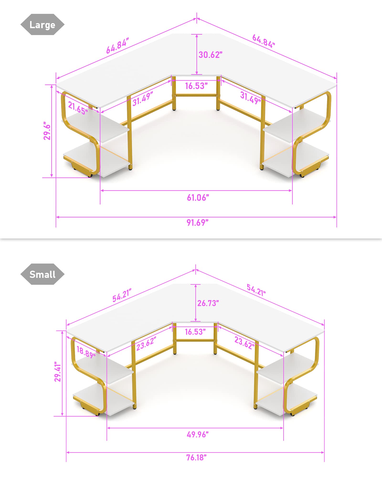 Modern L-Shaped Computer Desk with 4-Tier Shelves, 54.21