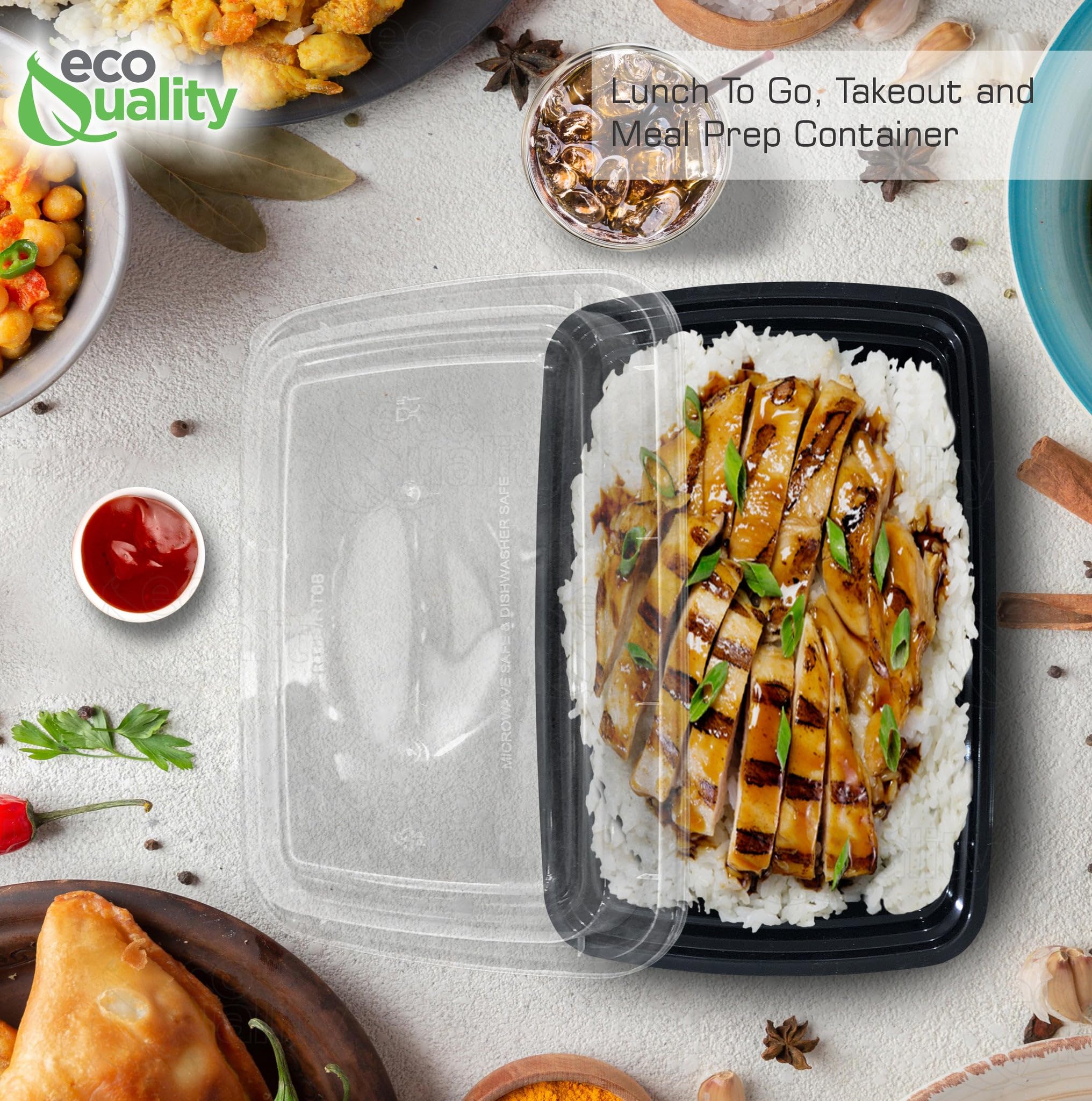 EcoQuality 38 oz BPA-Free Reusable Food Storage Containers 25-Pack with Lids - Airtight, Watertight Rectangular Containers for Freezer, Microwave & Dishwasher - Stackable Meal Prep Containers for Lunch, Bento Box, Office & Picnic Use