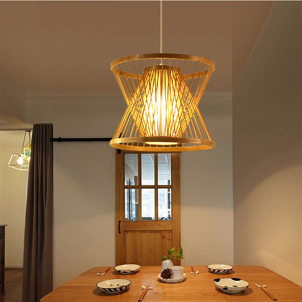Modern Bamboo LED Pendant Light - Chinese Style Lantern Chandelier for Kitchen Island, Dining Room & Living Room | Semi-Recessed Ceiling Hanging Lamp | Perfect for Farmhouse, Restaurant & Home Decor | Energy-Efficient Lighting Solution