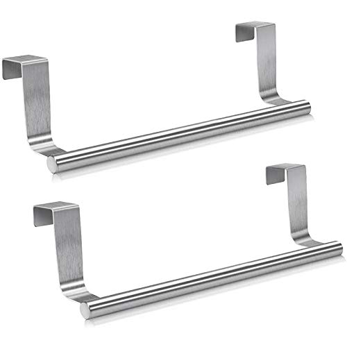 Stainless Steel Over Door Towel Rack - 2 Pack Universal Cabinet Hooks for Kitchen, Bathroom & Closet Organization | Space Saving Storage Solution for Towels, Robes & Clothes
