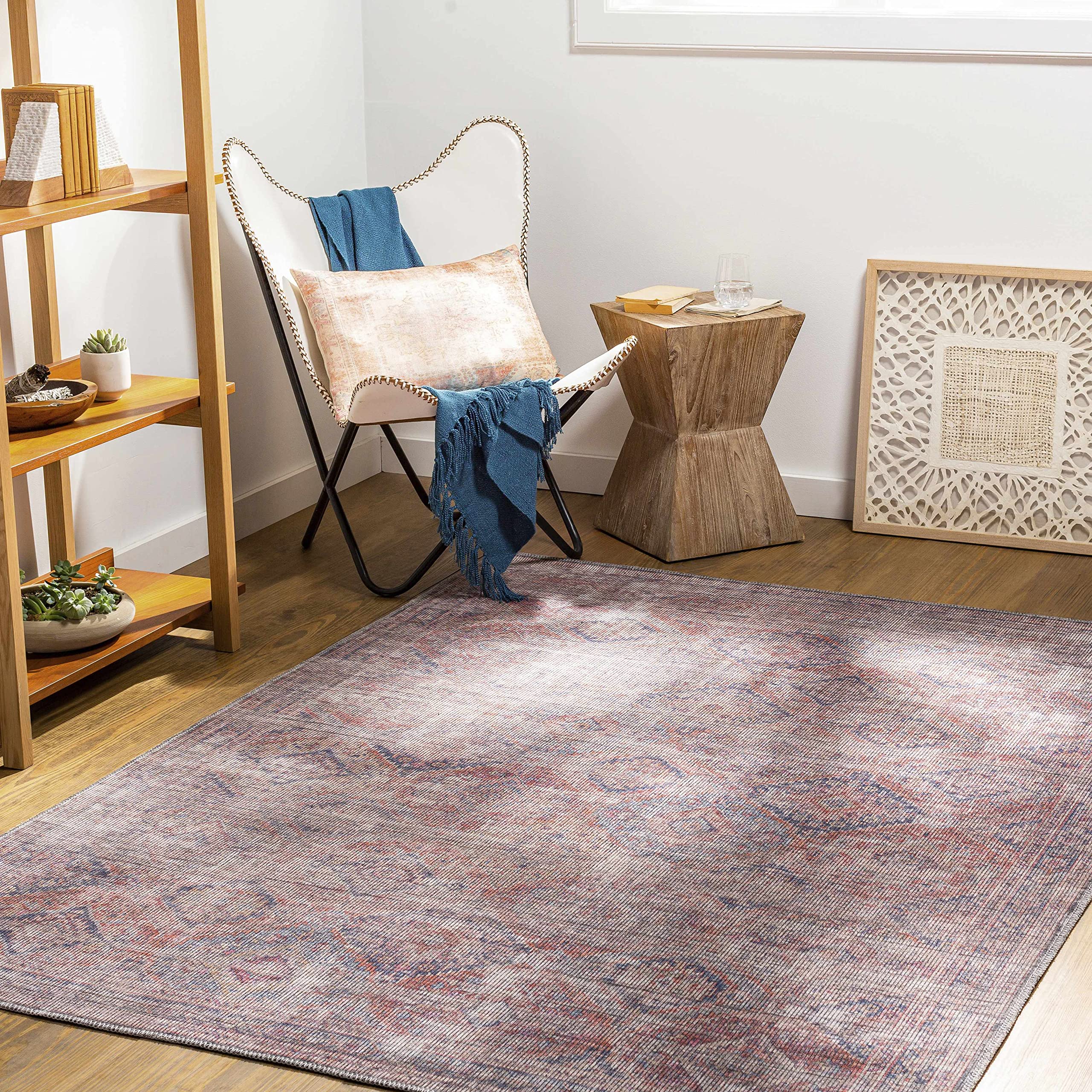 Hauteloom Mayantoc Machine Washable Area Rug - Traditional Design in Navy, Rust, Peach - 9'2