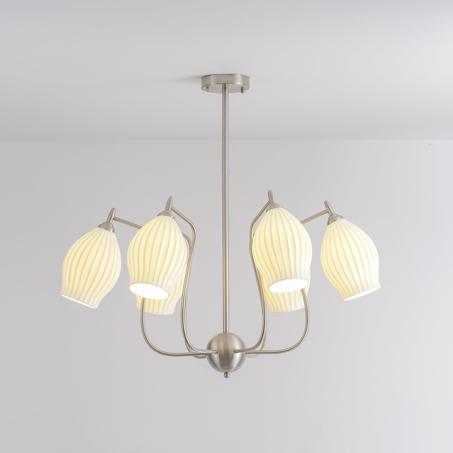 Elegant Ceramic Ribbed Chandelier - Modern Farmhouse Lighting Fixture for Dining Room, Living Room & Bedroom Ceiling Decor