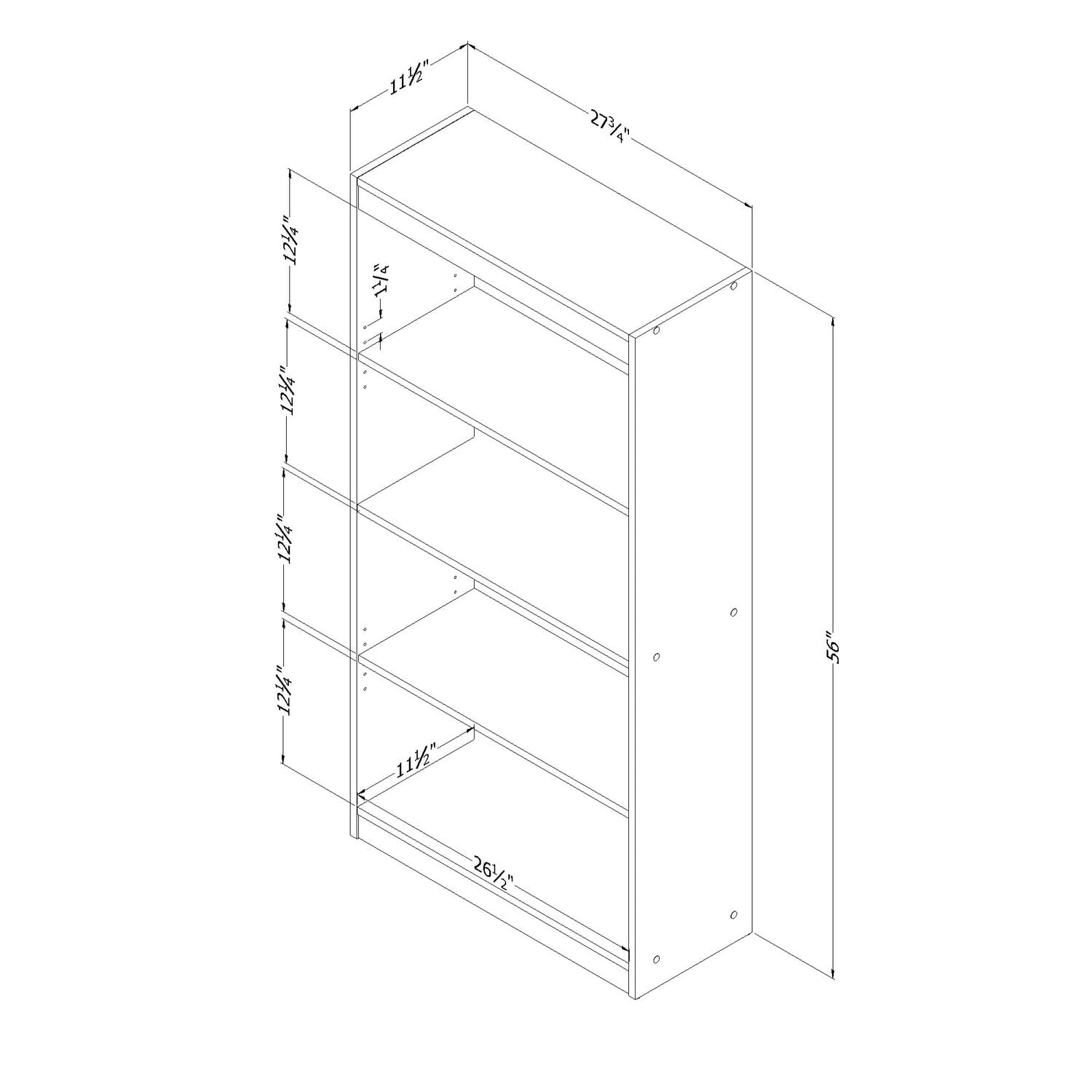 South Shore Axess 4-Shelf Bookcase in Pure Black - Modern Storage Solution for Home Office, Living Room & Bedroom Organization