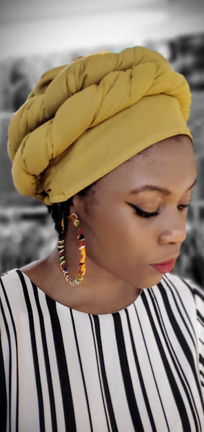 Gold African Pre-Tied Modu Head Wrap DPDM301PT – Elegant Headscarf for Women, Cultural Fashion Accessory for Parties, Weddings & Special Events
