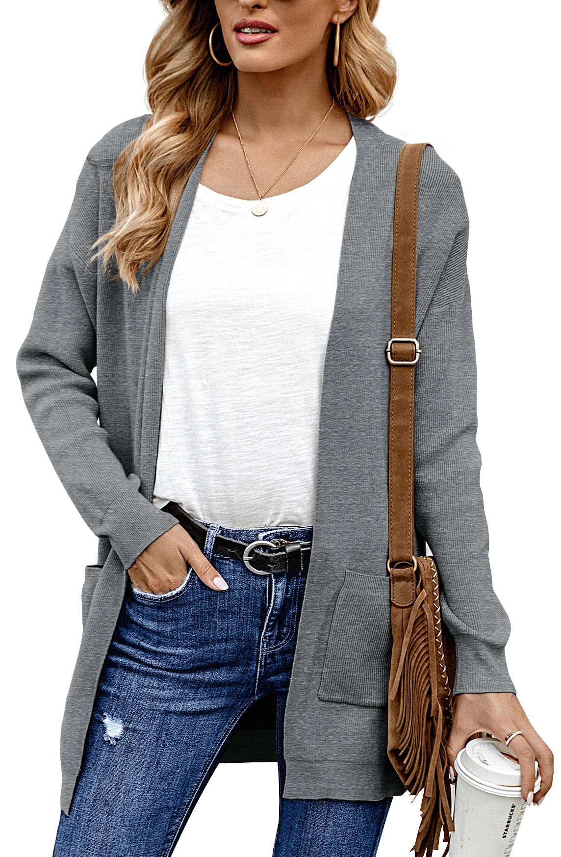 ANIXAY Women's Long Sleeve Open Front Knit Cardigan Sweater with Pockets - Cozy Fall & Winter Outerwear for Office, Casual Wear and Layering 2024