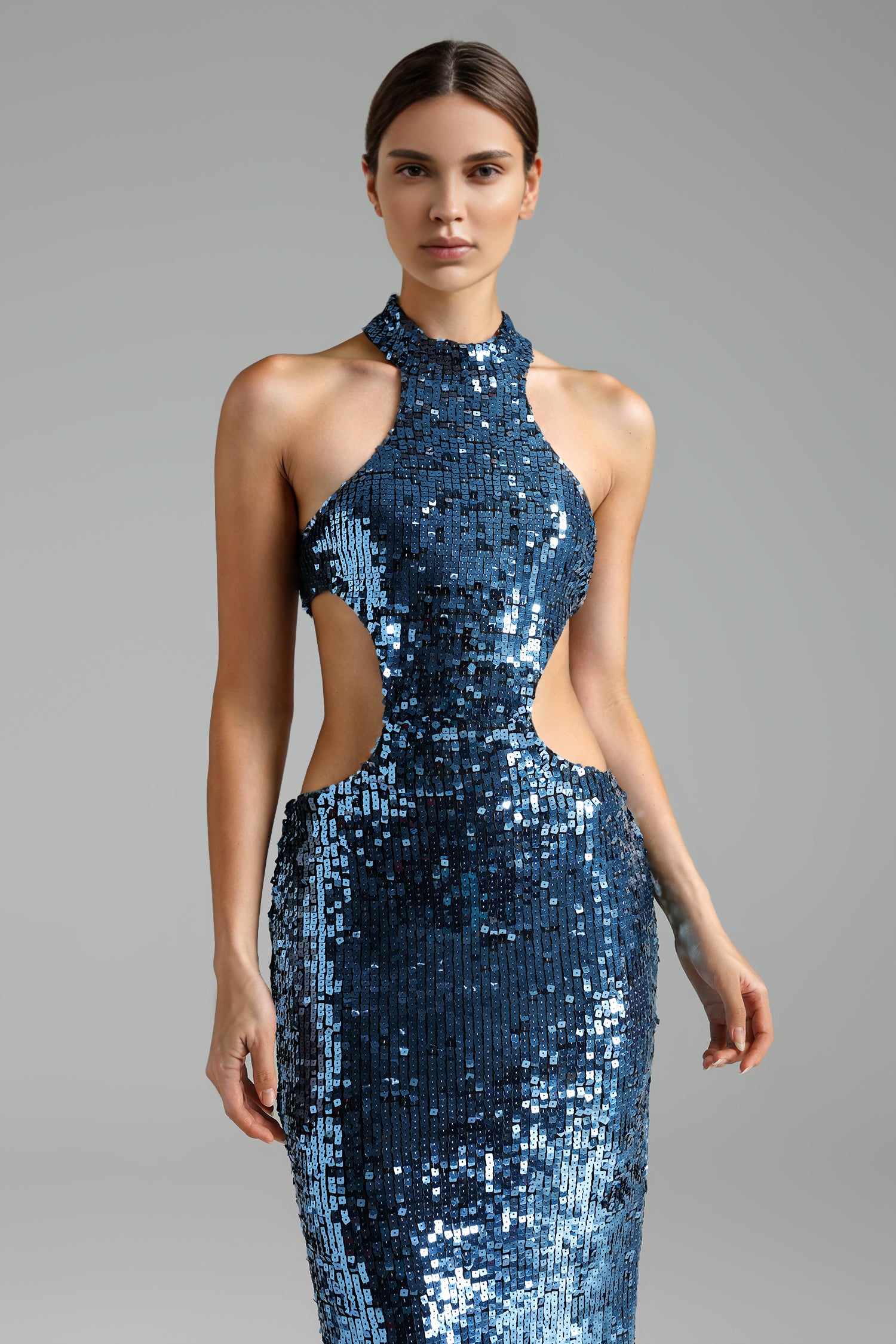 Irene Sequin Halter Maxi Dress for Women - Elegant Evening Gown for Parties, Prom, Wedding Guest & Special Occasions