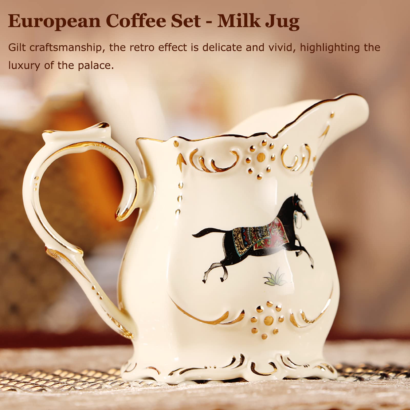 British Royal War Horse Tea Set - 8-Piece Porcelain Coffee & Tea Service with Teapot, Saucers, Sugar Bowl, Milk Jug & Teaspoons in Gift Box | Elegant Peony Design China Ceramic | Perfect for Afternoon Tea, Bridal Showers & Royal-Themed Parties