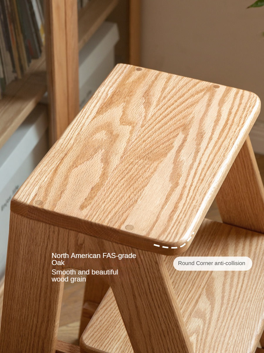 Solid Oak Wood Step Stool - Sturdy 2-Step Ladder for Kitchen, Bathroom & Kids - Non-Slip Safety Footrest for Home, Office & Closet Organization