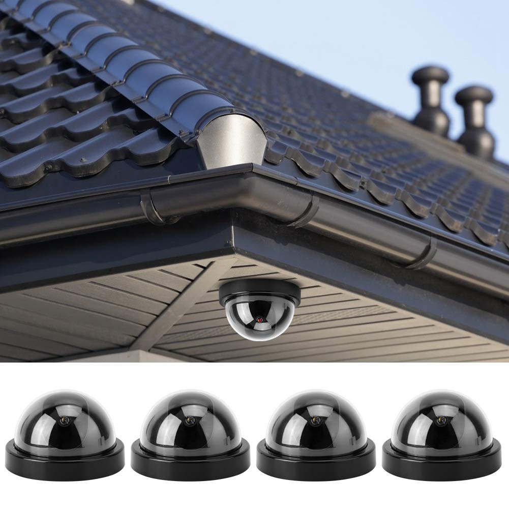 BTER Fake Security Camera with LED Light - 4 Pack Dummy Dome Surveillance Camera for Indoor/Outdoor Use - Ideal for Supermarkets, Hotels, Offices & Home Security (Black)