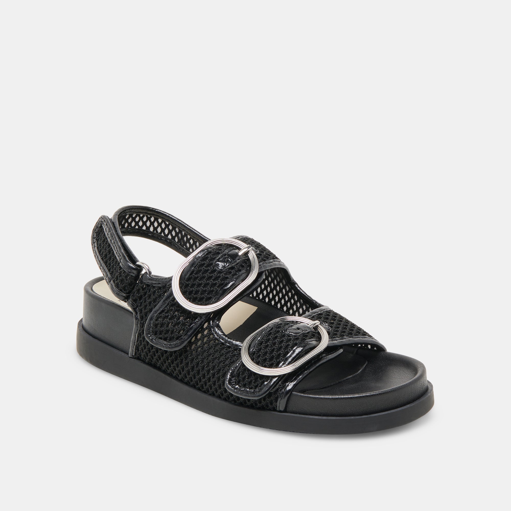 Starla Women's Black Woven Mesh Sandals - Breathable Comfortable Summer Slide Shoes for Beach, Pool, and Casual Outings
