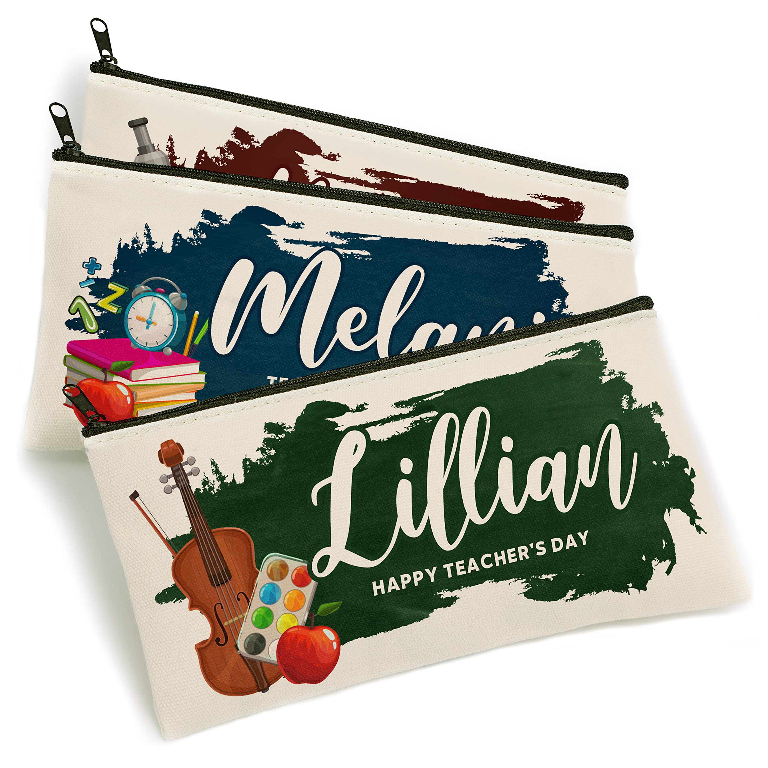 Personalized Teacher Makeup Bag with Name & Text - 6 Unique Designs - Custom Teacher Appreciation Gift for Women - Cosmetic Pouch & Pencil Case - Perfect for Classroom Supplies, Travel Toiletries & Teacher's Day Gifts