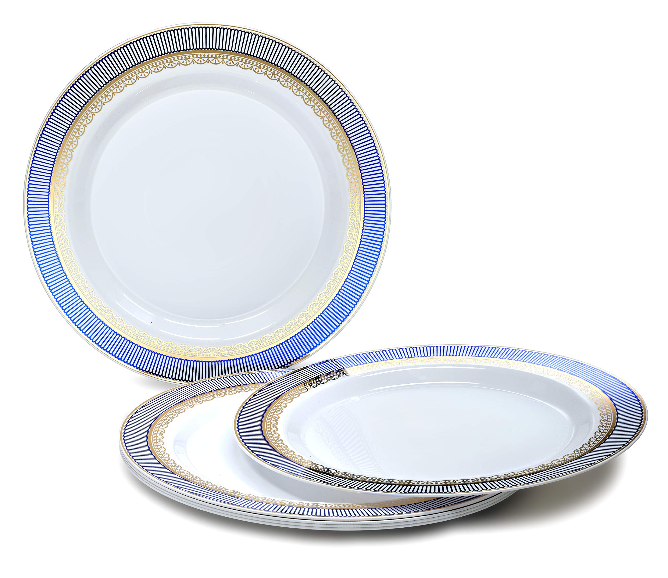 640-Piece Heavyweight Disposable Plastic Plate Set for 80 Guests - 10.5'' & 7.5'' Plates, Silverware, Cups & Napkins - Louvre White with Blue & Gold - Perfect for Weddings, Parties & Events