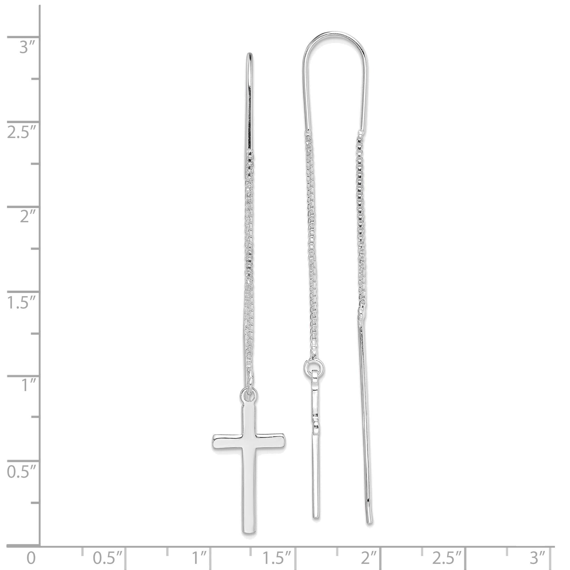 Solid Sterling Silver Cross Threader Earrings for Women - Hypoallergenic Dangle Earrings for Everyday Wear, Church, and Special Occasions