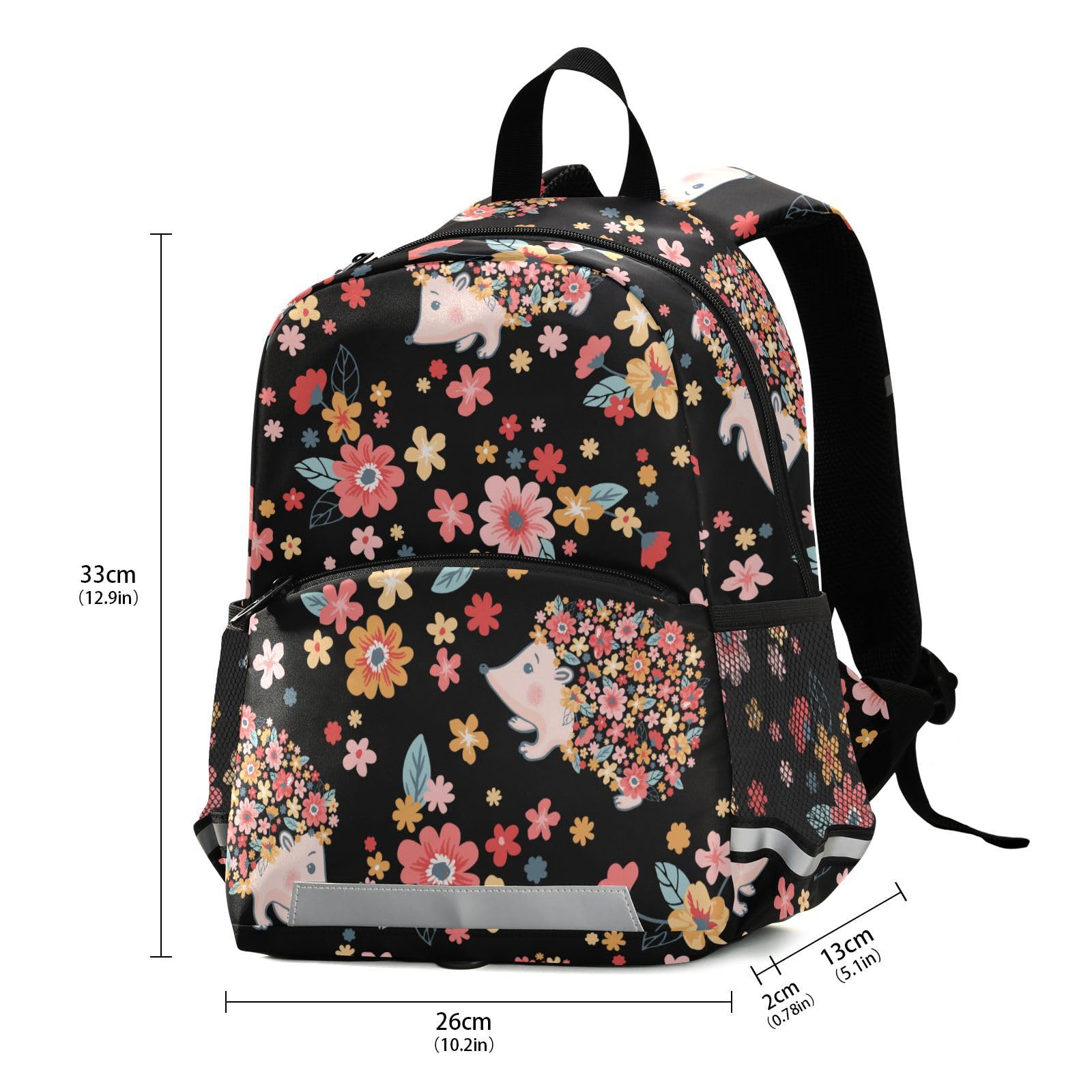 ZENWAWA Floral Hedgehog Toddler Backpack with Safety Leash - Cute Mini School Bag for Nursery & Kindergarten Kids (10.9×5.9×12.9 IN) - Perfect for Daycare, Preschool & Travel Accessories