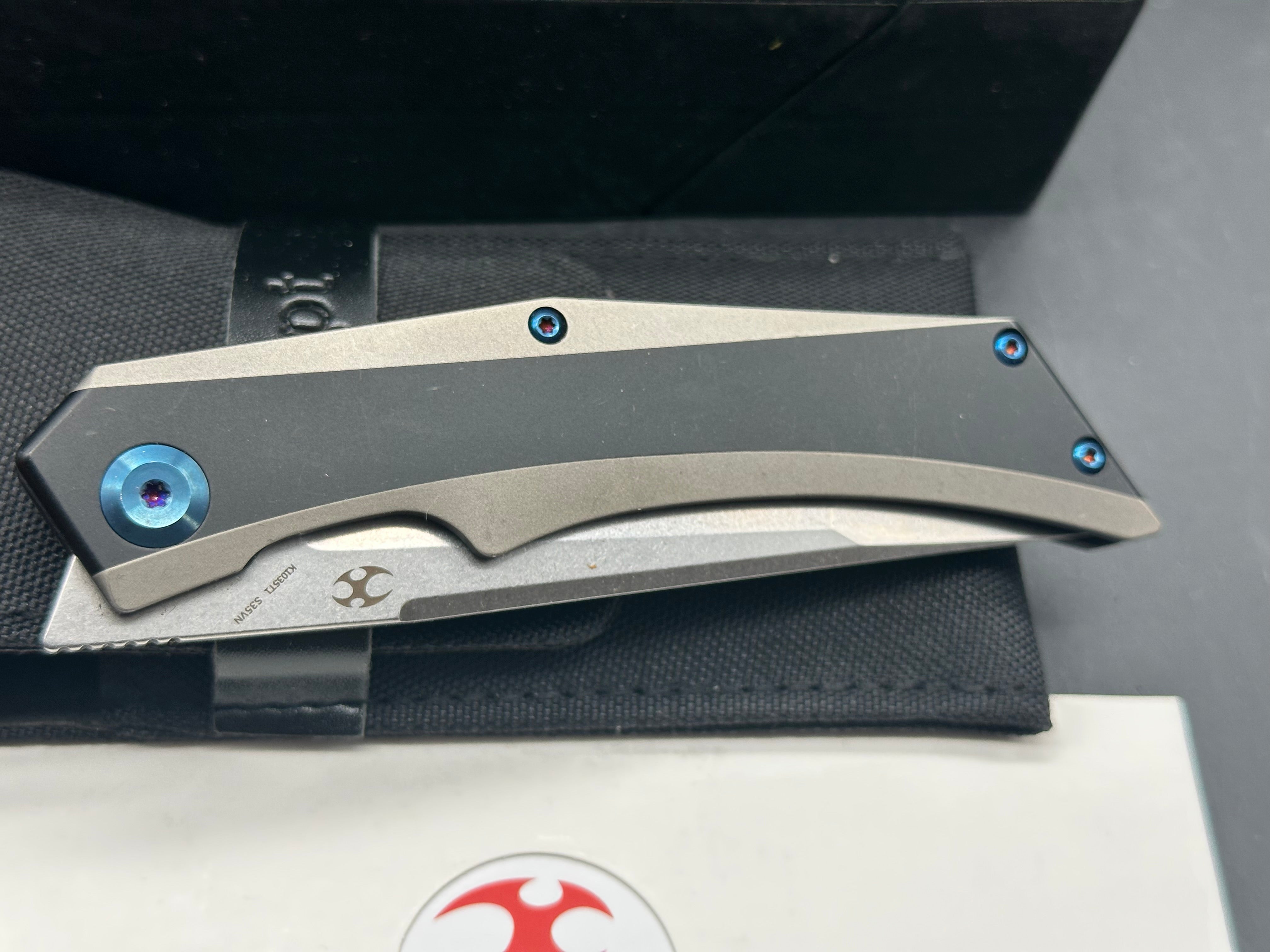 Premium KANSEPT NASKA Folding Knife - Black/Gray Titanium Handle, S35VN Tanto Blade - EDC, Outdoor Survival, Camping & Tactical Use